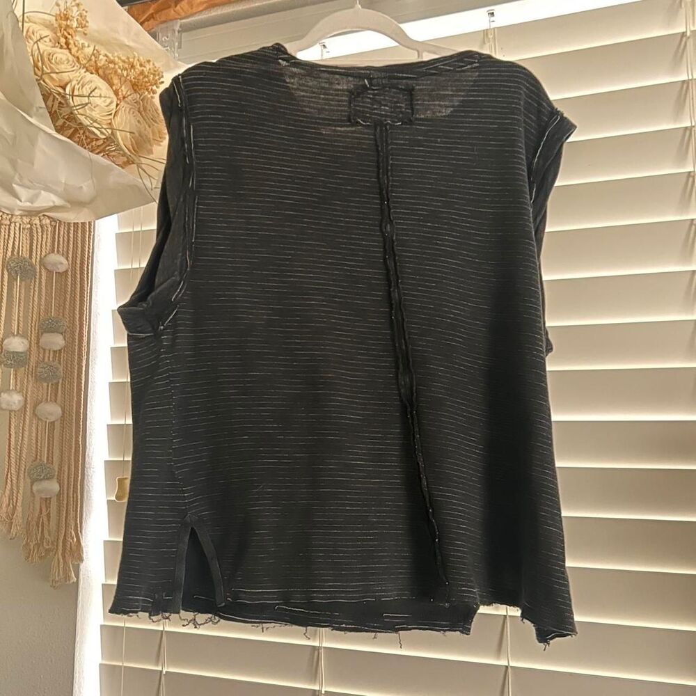 Free people grey charcoal slouchy oversized relaxed pocket tee | striped XS - Picture 3 of 7